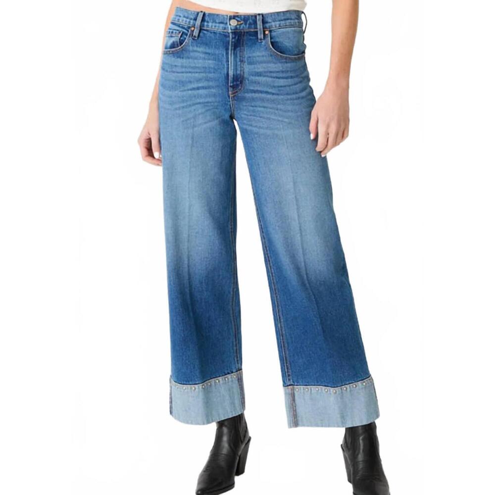 Cuffed Wide-Leg Jeans in Blue Wash